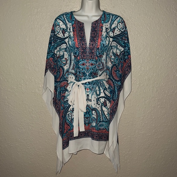 $268 Sz XXS BCBG Maxazria Whisper White Combo Inesa Scarf Dress - Picture 1 of 6